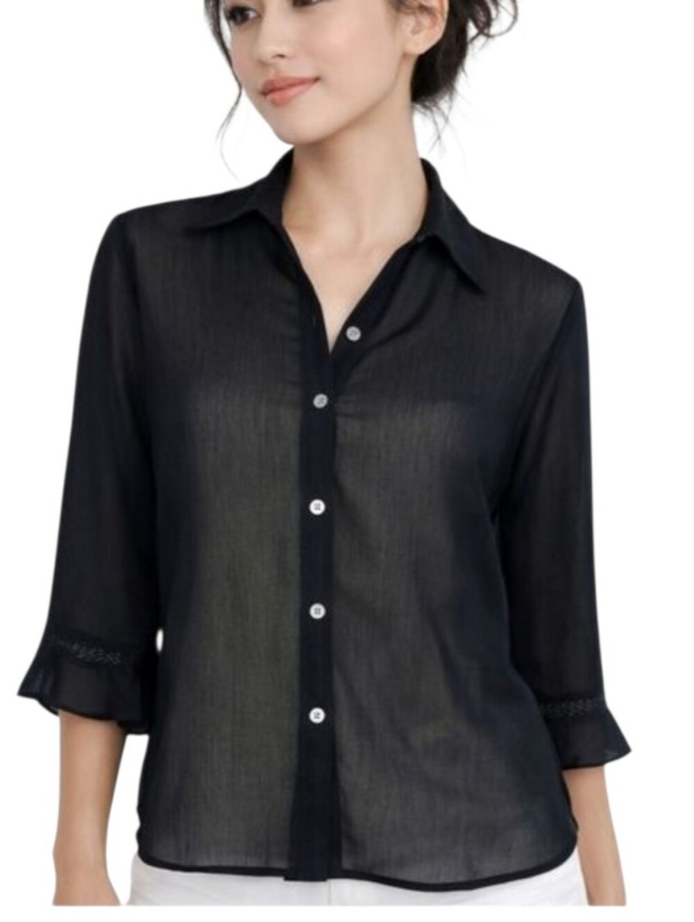 Liz Claiborne LizSport Petite Black Sheer Organza Blouse Small Petite